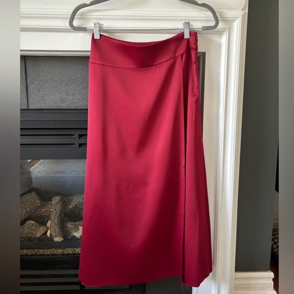 RW&CO. Dresses & Skirts - Asymmetrical RW&CO Red Satin Midi Skirt